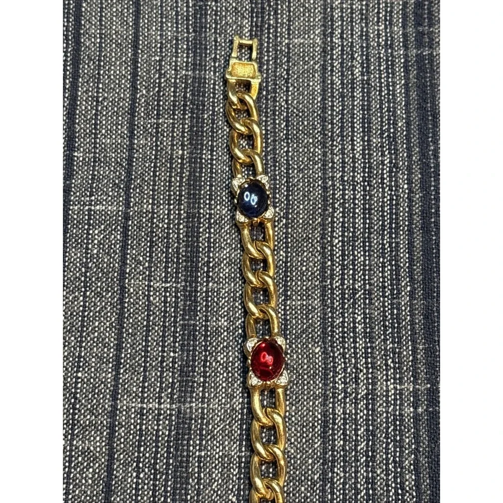 Vintage Puccini Multicolor Cabachon Gold Tone Clear Rhinestones Bracelet